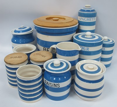 Lot 1289 - Quantity of Blue & White Striped Cornish-style...