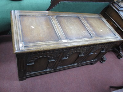 Lot 1663 - XX Century Oak Coffer, with a hinged...