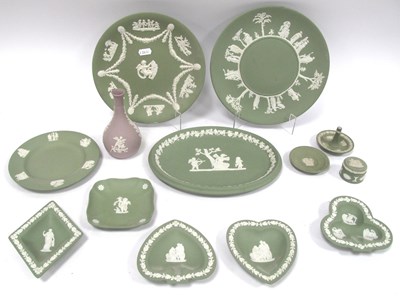 Lot 1321 - A group of Wedgwood green Jasperware pottery,...