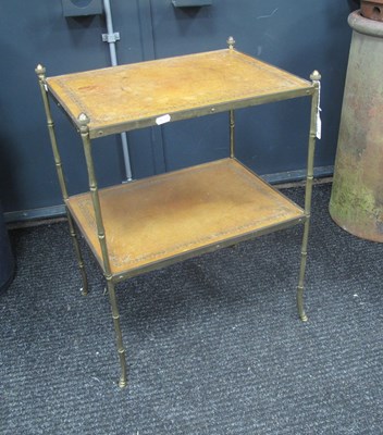 Lot 1496 - XIX Century Brass Two Tier End Table, tops...
