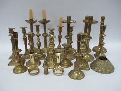 Lot 1245 - Brass Candlesticks XIX Century and Later,...