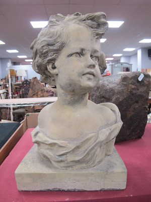 Lot 1268 - XX Century Concrete Bust of Young Child, on...