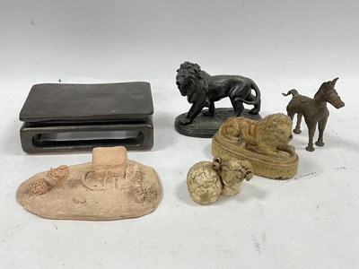 Lot 1205 - XIX Century Spelter Lion, on oval base, 12.5cm...