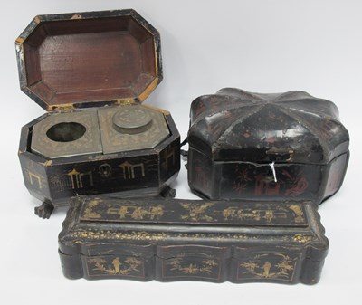 Lot 1207 - XVIII Century Chinese Lacquered Tea Caddy with...