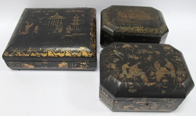 Lot 1198 - Three XIX Century Lacquered Boxes, with...