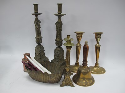 Lot 1255 - Pair of Georgian Oval Brass Candlesticks,...