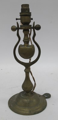 Lot 1264 - Brass Ships/Train Electric Table Lamp, swing...