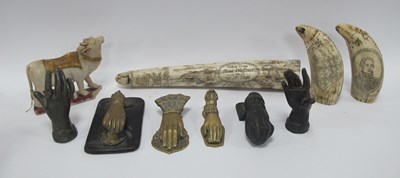 Lot 1201 - Resin Scrimshaw Tusks (x 3), hand door...