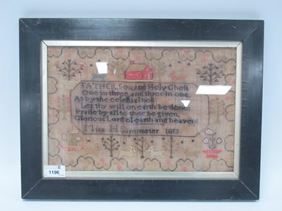 Lot 1196 - XIX Century Sampler, Miss H Simmister 1813,...
