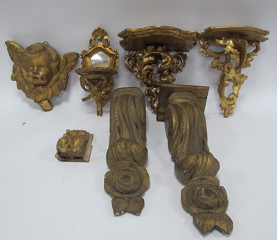 Lot 1239 - XIX Century Gilt Wood Wall Brackets, plaster...
