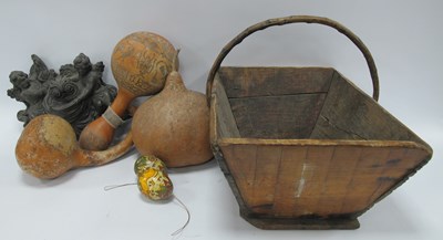 Lot 1221 - Pine Bread Basket, maracas, faux fruit, etc.