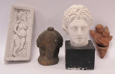 Lot 1202 - Plaster Male Bust, 16cm high, on cube plinth,...