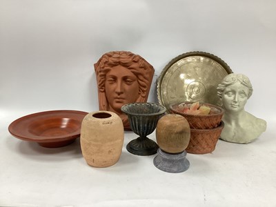 Lot 1188 - Resin Bust, terracotta wall mask, posy holder,...