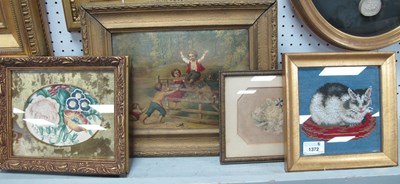 Lot 1372 - XIX Century Bead & Needlework Picture of Cat,...