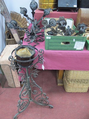 Lot 1230 - Wrought Iron Two Branch Wall Light, 57cm high,...