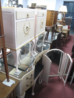 Lot 1455 - Pair of XX Century White Painted Bedside...
