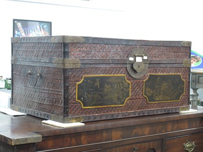Lot 1449 - XX Century Oriental Blanket Box, with a black...
