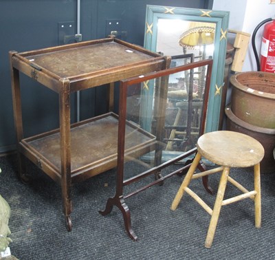 Lot 1490 - Oak Dinner Trolley, fire screen, stool,...