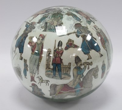 Lot 1210 - XIX Century Decalcomania Glass Ball, profusely...