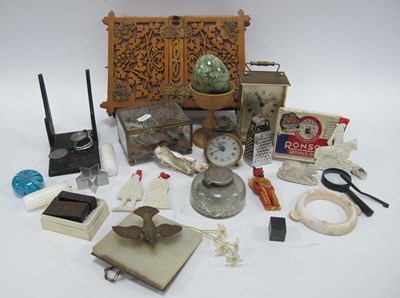 Lot 1228 - Fretwork Carved Box, clocks, spectacles,...