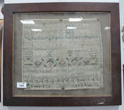 Lot 1393 - XIX Century Sampler, hand stitched by Sarah...