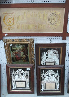 Lot 1384 - Three XIX Century Memorial Montages, Religious...