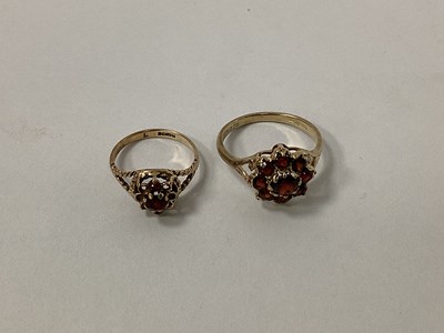 Lot 1356 - A 9ct Gold Garnet Cluster Dress Ring, together...