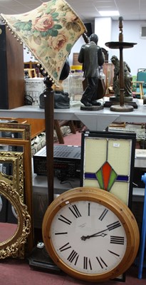 Lot 1510 - Vintage Wooden Floor Lamp with Floral Shade,...
