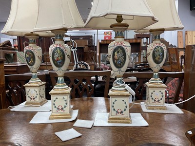 Lot 1519 - A Set of Four Table Lamps, painted with fruit...