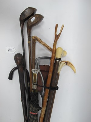 Lot 1430 - A Selection of Vintage Walking Sticks, golf...