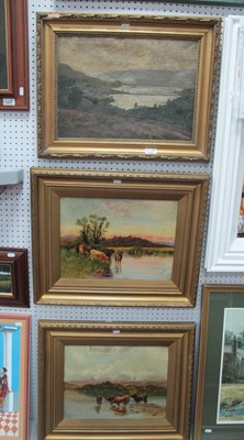 Lot 1486 - Three Early XX Century Gilt-framed Oil...