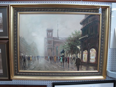 Lot 1463 - Vittorini, Busy Parisian Street Scene, oil on...