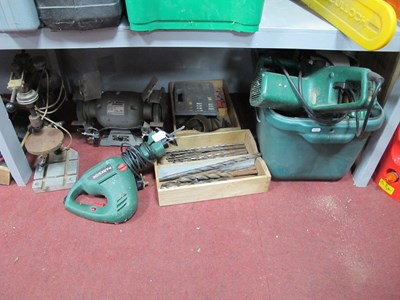 Lot 1153 - Hilka Bench Grinder, Parkside electric saw,...