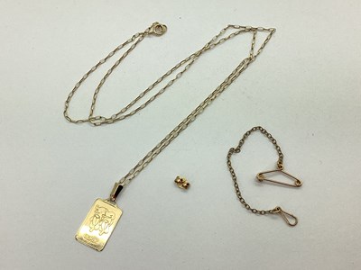 Lot 90 - A Dainty 9ct Gold Rectangular Panel Pendant,...