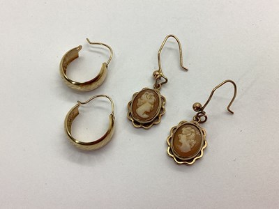 Lot 158 - A Pair of 9ct Gold Cameo Drop Earrings,...