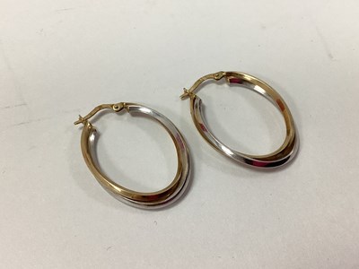 Lot 155 - A Pair of Bi-Colour Double Hoop Earrings, of...