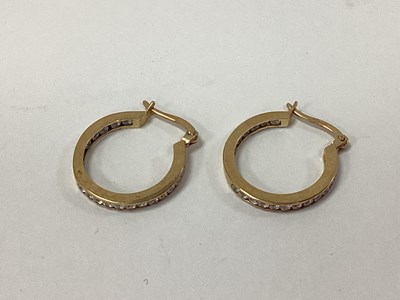 Lot 152 - A Pair of 9ct Gold Channel Set Hoop Earrings,...