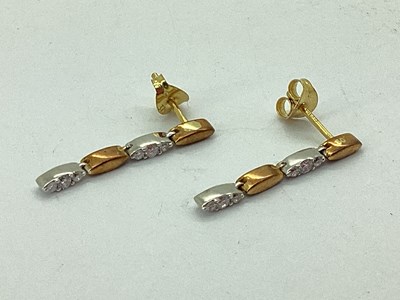 Lot 131 - A Pair of Diamond Set Bi-Colour Drop Earrings,...