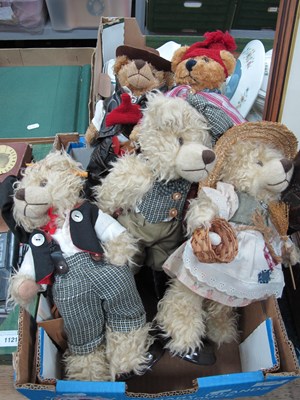 Lot 1122 - Five Modern Handmade Teddy Bears, all with...