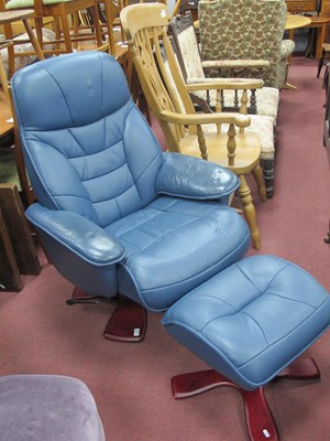 Lot 1583 - Blue Leather Swivel Armchair, together with a...