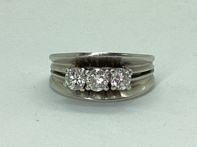 Lot 77 - An 18ct White Gold Three Stone Diamond Ring,...
