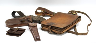 Lot 525 - WWI Leather Sam Browne Belts, Pouches and Map...