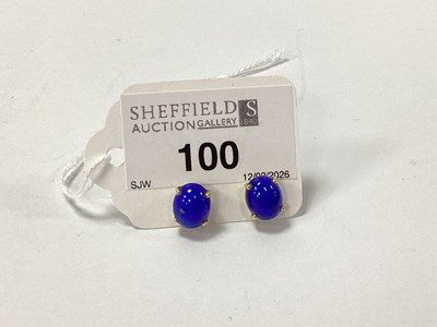 Lot 100 - A Pair of Lapis Lazuli Single Stone Earrings,...