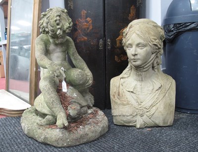 Lot 1429 - Concrete Garden figure of a Boy Seated on a...