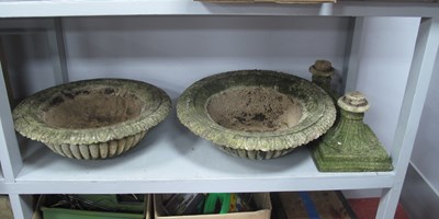 Lot 1434 - A Pair of Shallow Concrete Garden Urns with...