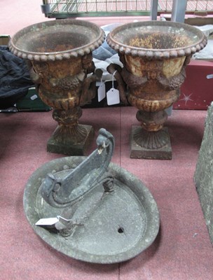 Lot 1420 - A Pair of Cast Iron Campagna Garden Urns, 34cm...