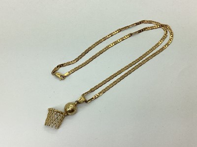 Lot 110 - A 9ct Gold Fancy Flat Link Chain, suspending...