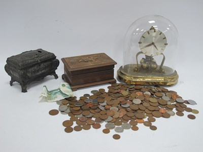 Lot 1253 - Kern Mantle Clock Under Glass Dome, coinage,...