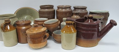 Lot 1258 - Stoneware Colander, jars, small flagons, etc:-...