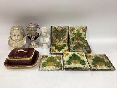 Lot 1145 - XIX Century Pottery Tiles (10), sardine dish,...